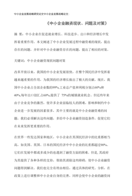 论文:《中小企业融资现状、问题及对策》